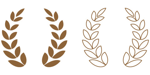 Wheats ears icon set and wheat design elements flat line vector collection isolated. Harvest wheat grain, growth rice stalk and whole bread grains or field cereal nutritious. Dietary fiber icon vector © Hike Studio 786