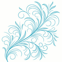 Vector art of elegant teal floral swirl with leaves and curls, isolated on a, perfect for decorative design elements and artistic illustrations