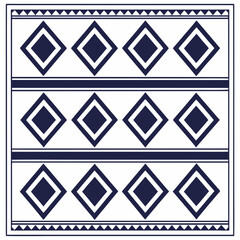 Vector art of abstract geometric diamond pattern in navy blue and white, , tribal ethnic design