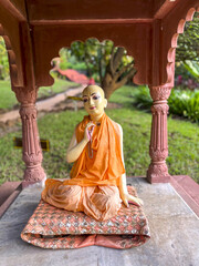 Murthi (statue) in Govardhan Ecovillage, Maharashtra, India. A. C. Bhaktivedanta Swami Prabhupada in a mandir (temple)