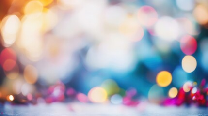 Colorful bokeh background with blurred lights and floral elements