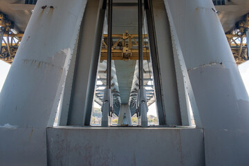 Obraz premium The various architectural views and perspectives of the Golden Horn Metro Bridge, located in the touristy Eminönü Golden Horn district of Istanbul, its cable-supported design and engineering structure