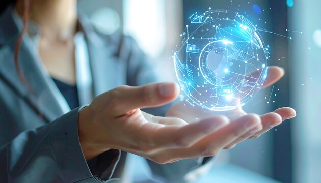 Woman holding a holographic globe