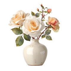 Obraz na płótnie Canvas Cream Roses in Vase, isolated on transparent background