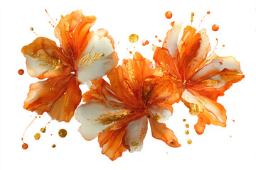 Abstract orange flowers with gold accents art print elegant floral design home decor wall art
