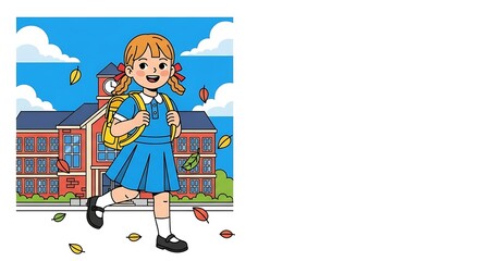 Happy girl walking to school.