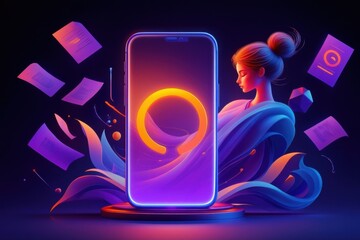 An Abstract Representation of a Smartphone Surrounded by Creative Elements and Fluid Design Illustrating Modern Technology and Digital Interaction
