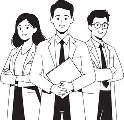 Fototapeta premium Three smiling doctors in lab coats with arms crossed and holding folder medical healthcare