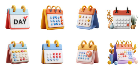 Cute 3d calendar png in 3d transparent no background in planner concept.