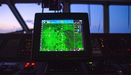 Advanced Marine Navigation System Displayed on Bridge of Ship