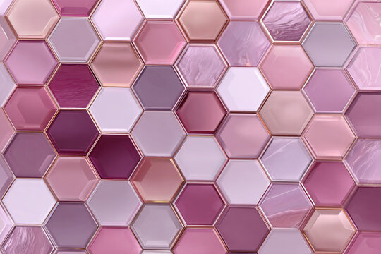Pink and rose gold hexagon tile pattern background design
