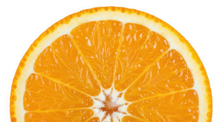 Juicy orange slice extreme close-up revealing vibrant texture and freshness perfect for food photography and health content transparent background