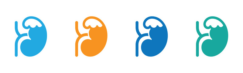 Four Kidney Icon Variations in Blue, Orange, Teal, and Dark Blue