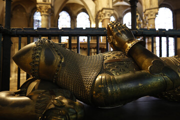 Canterbury cathedral, Kent, U.K. Recumbent statue of Edward Plantagenet, the Black Prince...