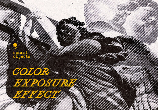 Engraving Color Exposure Photo Effect Mockup