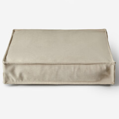 Empty beige pet bed on white background