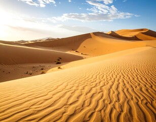 Vast desert dunes bathed in golden light