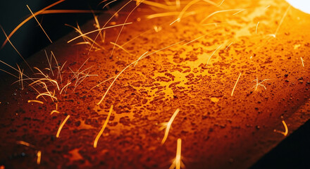 Close-up of heated metal surface with orange glow.