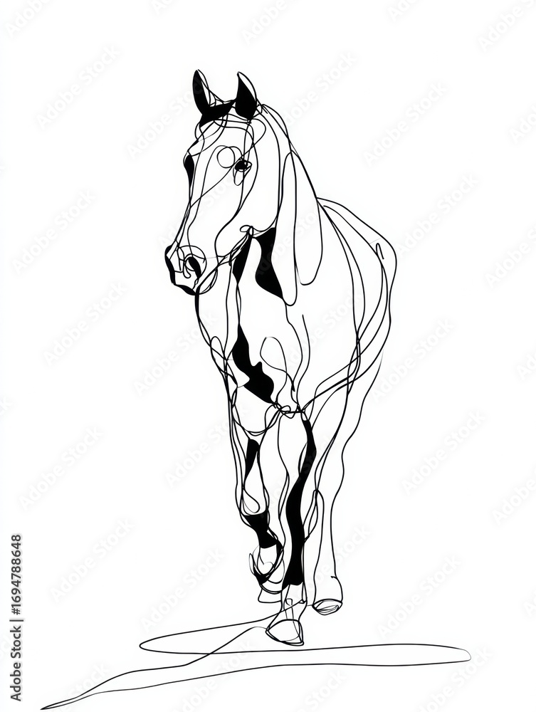Poster Elegant Line Drawing of a Horse Captured in Motion Within an Artistic Composition