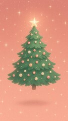 Fototapeta premium [floating christmas tree in pastel red sky with subtle sparkles and gentle shine mobile wallpaper]