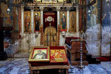 Inside Visoki Decani Serbian orthodox monastery church, Kosovo