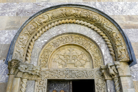 Visoki Decani Serbian orthodox monastery church tympanum, Kosovo