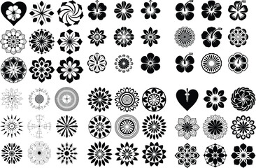 Mandala Silhouette Icon Vector Collection Decorative Mandala Pattern Silhouette Set