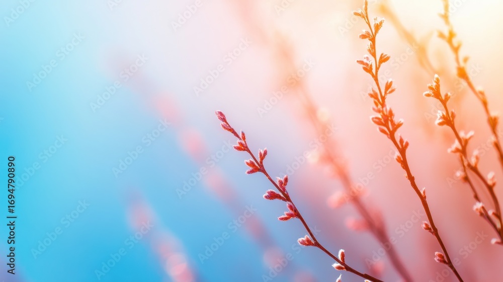 Aufkleber branches with delicate buds illuminated by soft light in spring