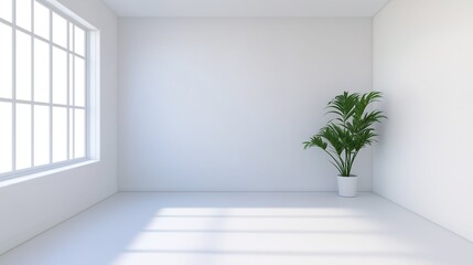 Minimalist empty room featuring a large window, filled with soft ambient daylight for a modern interior feel.