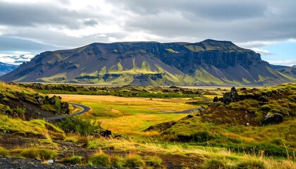 Fototapeta premium Dramatic Icelandic landscape with a mountain range