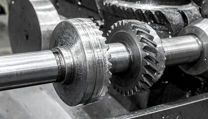 Close-up of metal gears and shafts