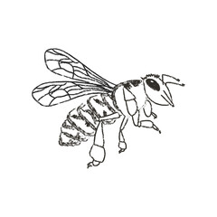 flying honey bee vector textured brush outline isolated in white