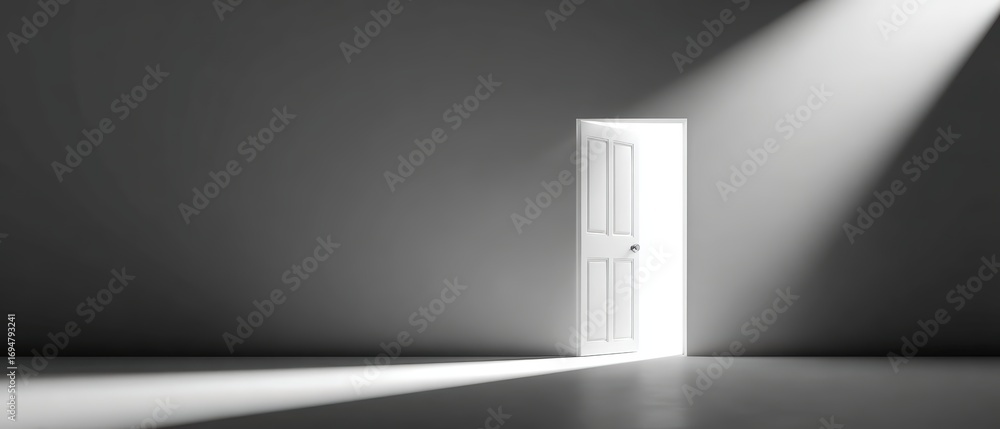 Aufkleber light shining through an open door illuminating a plain wall creating contrast and a sense of myster