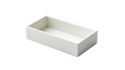 White rectangular tray on white background; organization