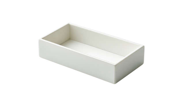 White rectangular tray on white background; organization