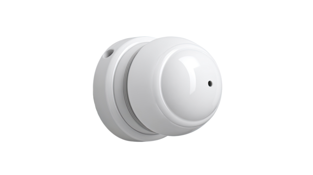 White dome security camera, indoor installation, blank background, smart home