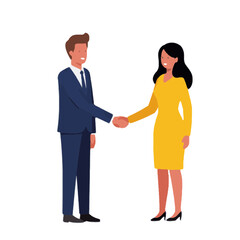 Fototapeta premium Business handshake agreement between man and woman in formal wear illustration
