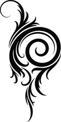 Elegant black and white vector illustration of a decorative and flowing abstract swirl ornament, with graceful curls and dynamic lines, ideal for tattoo designs and artistic graphic elements.