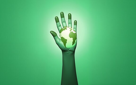 world mental health day green background with human hand design. High quality