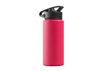 Bright pink water bottle with black cap