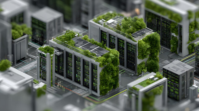 data center with eco-friendly servers and green powe solutions, highlighting sstainability in IT infrastucture, reducing carbon fotprints and promoting enery efficiency in modern comuting