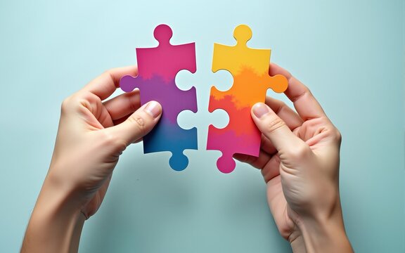 Hands holding brain with puzzle paper cutout, autism, memory loss, dementia, epilepsy and alzheimer awareness, world mental health day, world Parkinson day concept. High quality