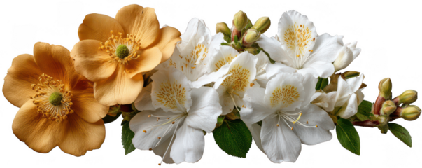 Golden flower white flower flower cluster flower bud green leaf isolated flower floral arrangement spring bloom natural beauty delicate petals