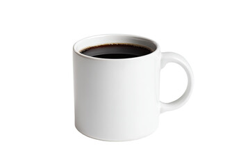 A white mug filled with dark coffee