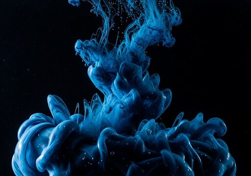 A mesmerizing display of deep blue ink swirling and diffusing through a dark background.
