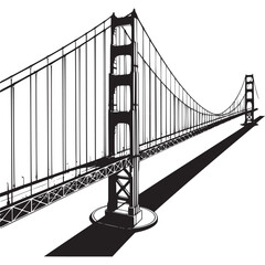 A captivating black and white illustration of the majestic golden gate bridge, isolated on white background
