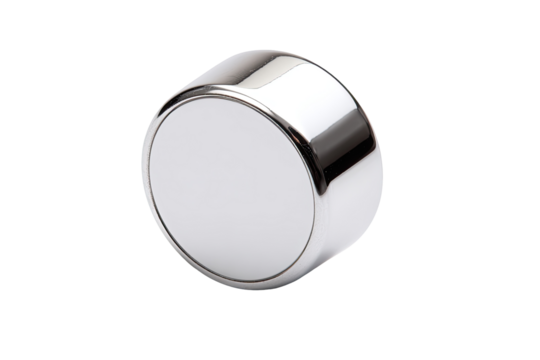 Chrome knob, close-up studio shot, white background, industrial design