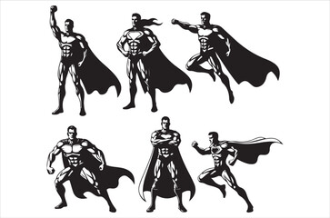 Fototapeta premium Superhero silhouette set vector design big pack of hero illustration and icon on white backround.