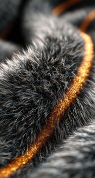Close-up of textured gray fur with golden thread