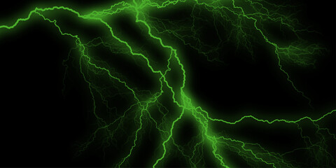 Green, white Marble Texture Template Background. Brilliant streaks of green lightning illuminate dark expanse with electric thunder dramatic display. Lightning bolt. thunder lighting on black bg.